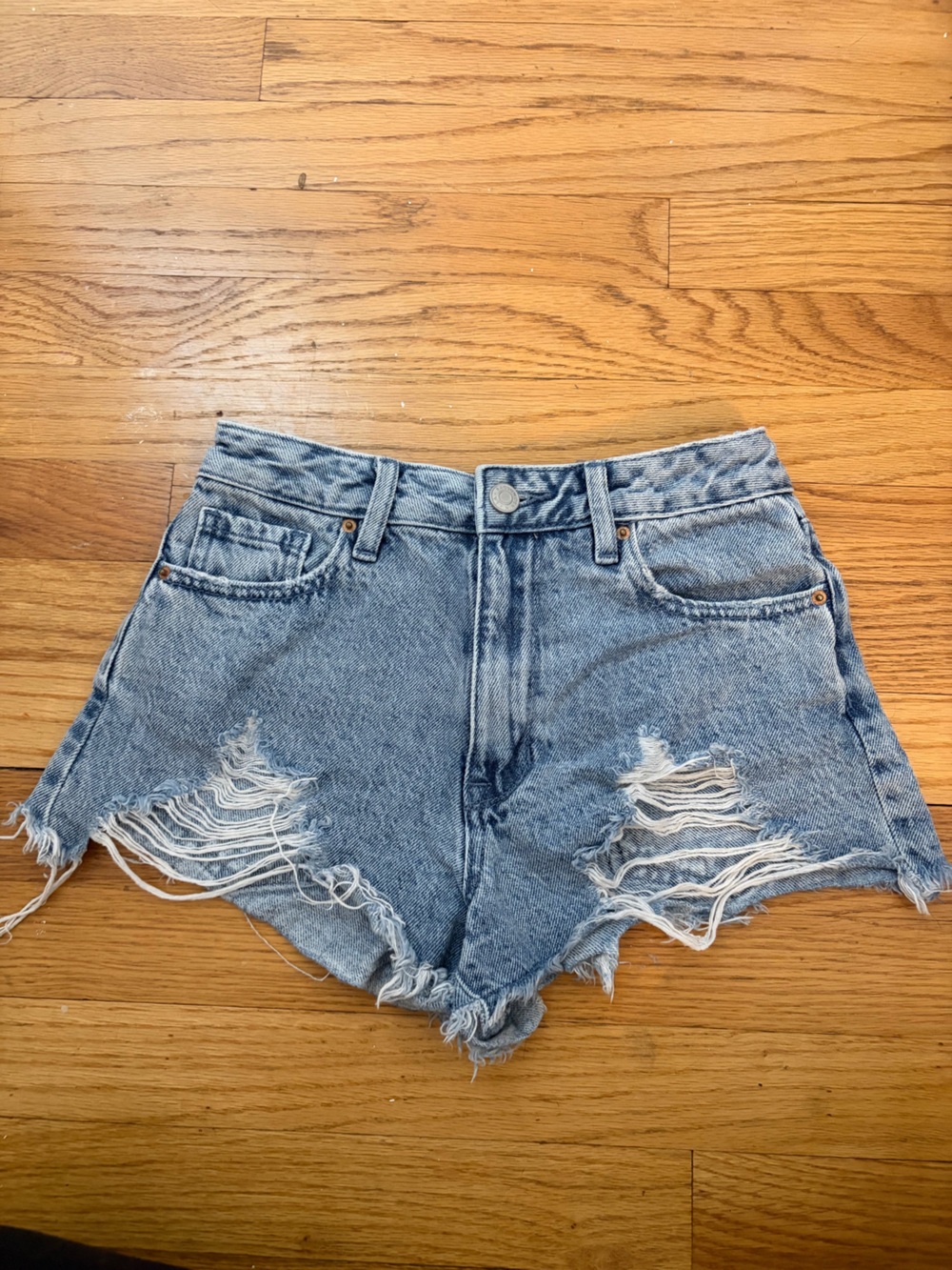 PacSun Light Blue Distressed High-Rise Denim Shorts